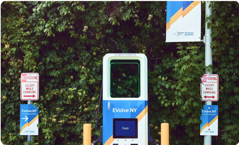 An Electrify America Commercial charger in EVolve NY