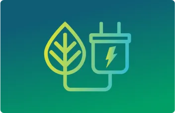 Simplified vector graphic of a leaf and an electric plug, the leaf stem and the plug cable are connected at the bottom.
