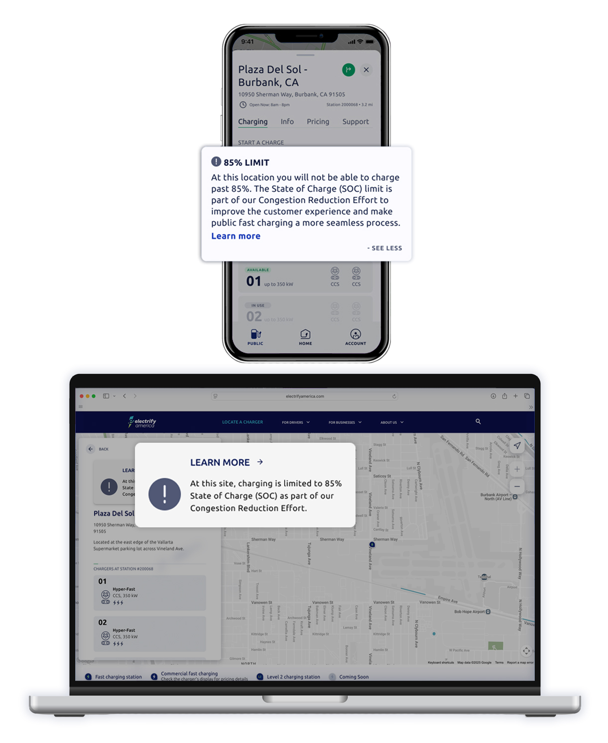 Locate a Charger page with the state of charge banner