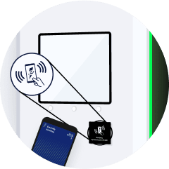 Diagram showing how to tap a smartphone to the charging station’s RFID reader.